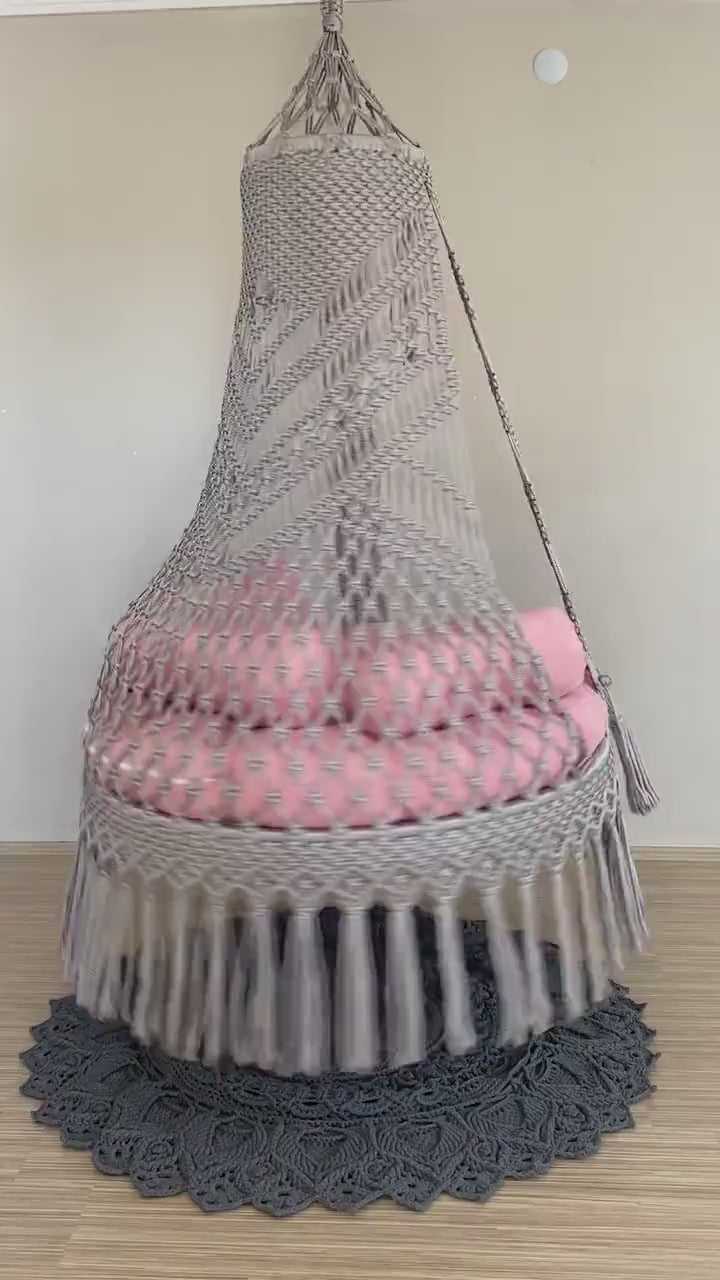 Grey Macrame Swing Chair For Adults 40 inches
